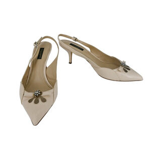 Dolce & Gabbana Nude Leather Kitten Slingback Heels Size 38.5